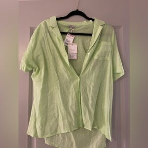 Green linen button down